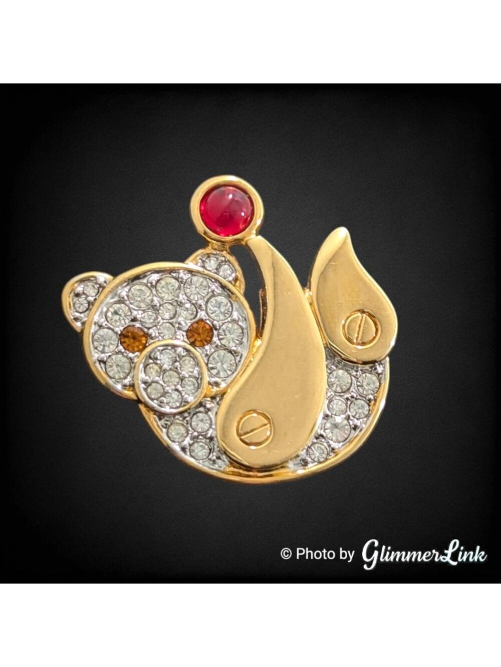 Vintage Monet Koala Rhinestone Gold Tone Animal Brooch Pin
